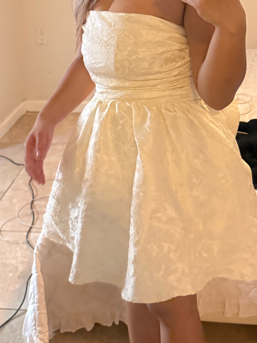 Strapless Ivory Textured Mini Dress